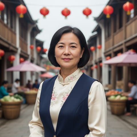 Ilustración generada por IA que representa al pueblo Hainan Island Hakka