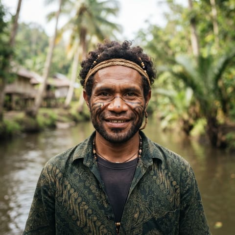 Ilustración generada por IA que representa al pueblo Sawuy