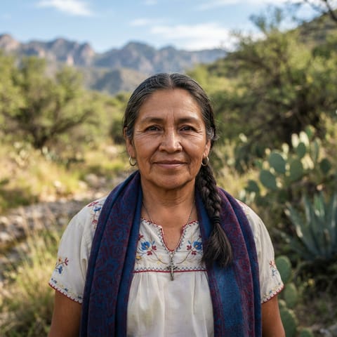 Ilustración generada por IA que representa al pueblo Pima Bajo