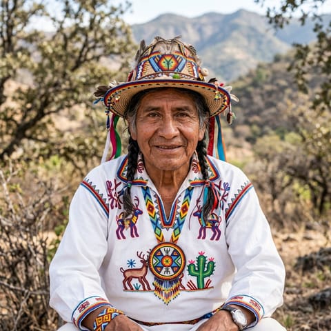 AI-generated illustration representing the Huichol people
