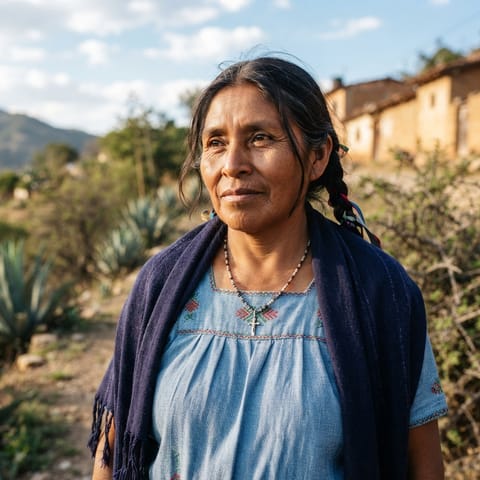 Illustration générée par IA représentant le peuple San Miguel Piedras Mixtec