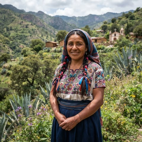رسم توضيحي مُولَّد بالذكاء الاصطناعي يمثّل شعب Northwest Oaxaca Mixtec