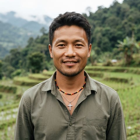 Ilustración generada por IA que representa al pueblo Sangtam Naga