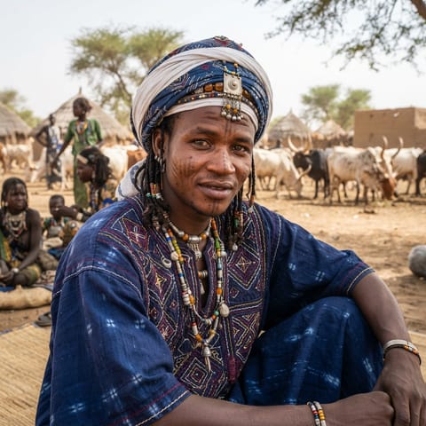 Ilustración generada por IA que representa al pueblo Bororo Fulani