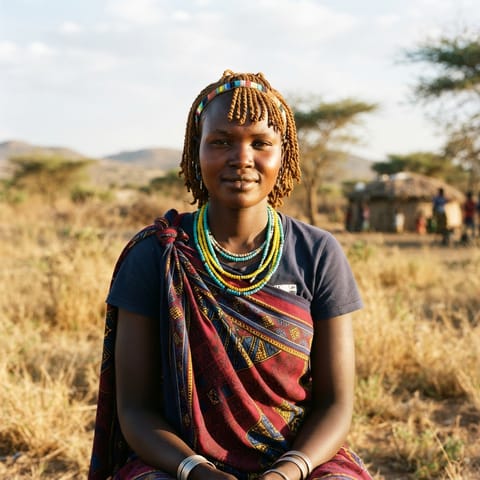 Ilustración generada por IA que representa al pueblo Turkana
