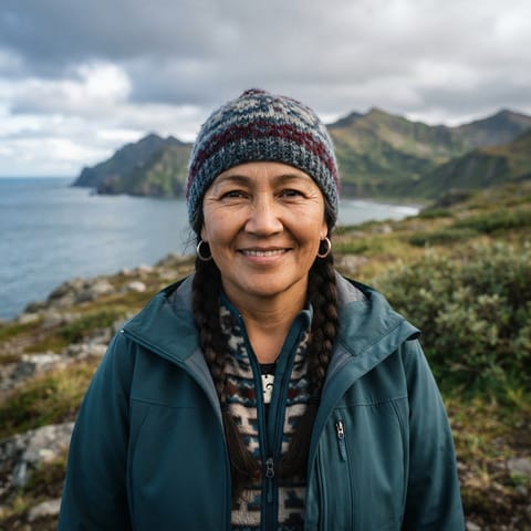 Ilustração gerada por IA representando o povo Aleutian Island Aleuts