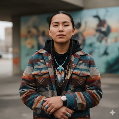 رسم توضيحي مُولَّد بالذكاء الاصطناعي يمثّل شعب Lakota