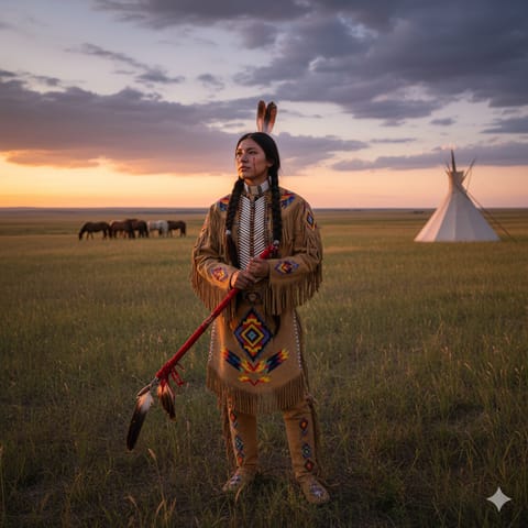 رسم توضيحي مُولَّد بالذكاء الاصطناعي يمثّل شعب Nakota (Assiniboine)
