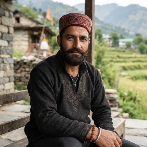 رسم توضيحي مُولَّد بالذكاء الاصطناعي يمثّل شعب Rajput (Kangri)