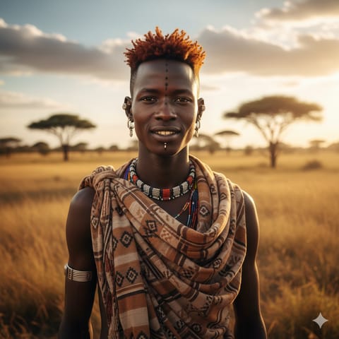 AI-generated illustration representing the Nuer people