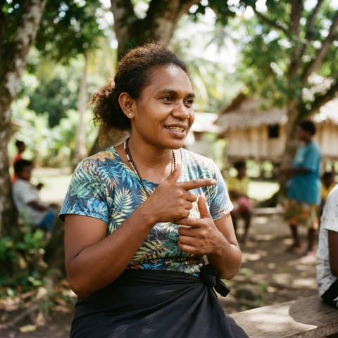 Ilustración generada por IA que representa al pueblo Deaf Solomon Islanders