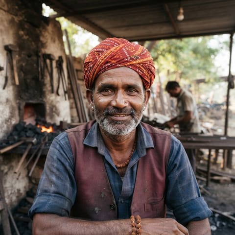 Illustration générée par IA représentant le peuple Lohar (Gujarati)