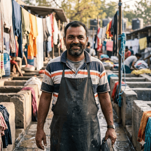 Ilustração gerada por IA representando o povo Dhobi (Gujarati)
