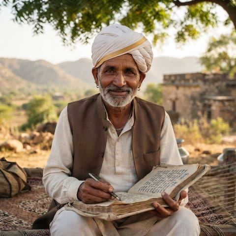 AI-generated illustration representing the Bhat (Mewari) people