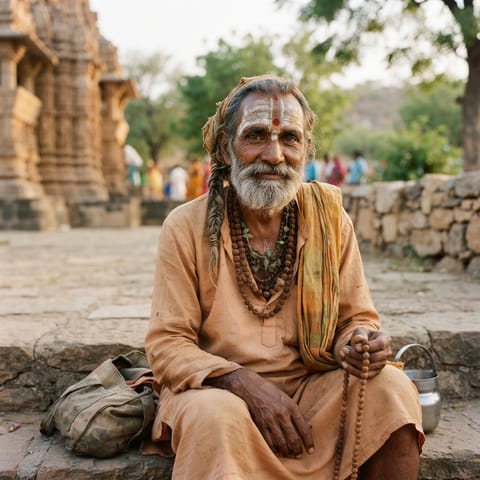 Illustration générée par IA représentant le peuple Bairagi (Gujarati)