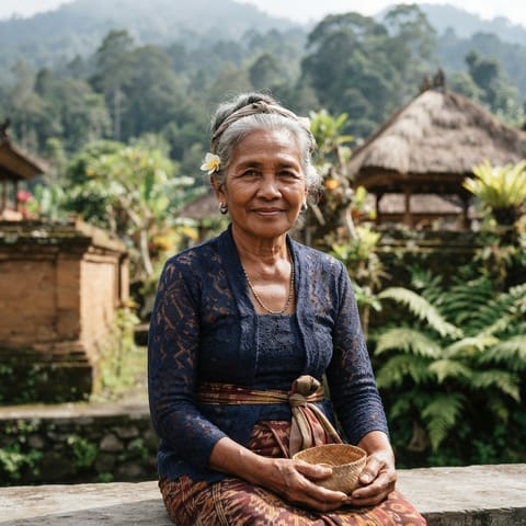رسم توضيحي مُولَّد بالذكاء الاصطناعي يمثّل شعب Bali Aga