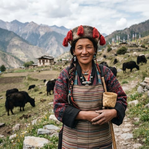 AI-generated illustration representing the Brokpa people