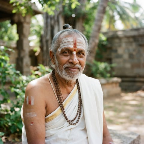 Ilustração gerada por IA representando o povo Vaikhanasa Brahmins