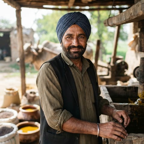 رسم توضيحي مُولَّد بالذكاء الاصطناعي يمثّل شعب Teli (Punjabi)