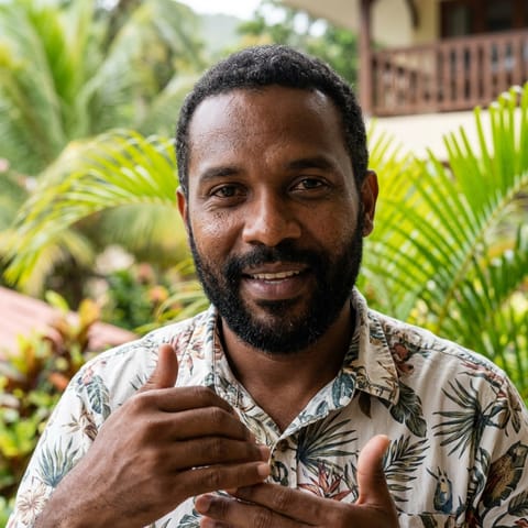 رسم توضيحي مُولَّد بالذكاء الاصطناعي يمثّل شعب Deaf Seychellois