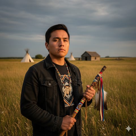 Ilustración generada por IA que representa al pueblo Ho-Chunk