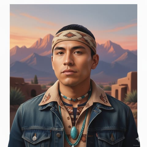 Ilustración generada por IA que representa al pueblo Sandia Pueblo
